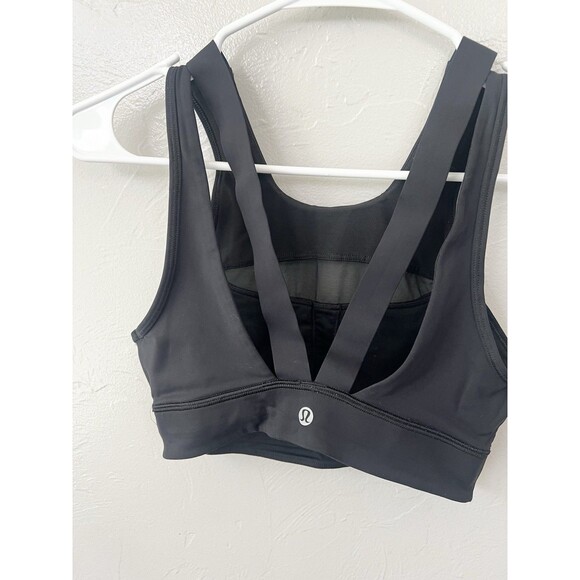 LULULEMON Run The Day High Neck Sports Bra Sz 4 Solid Black Mesh Longline Top - Picture 4 of 6